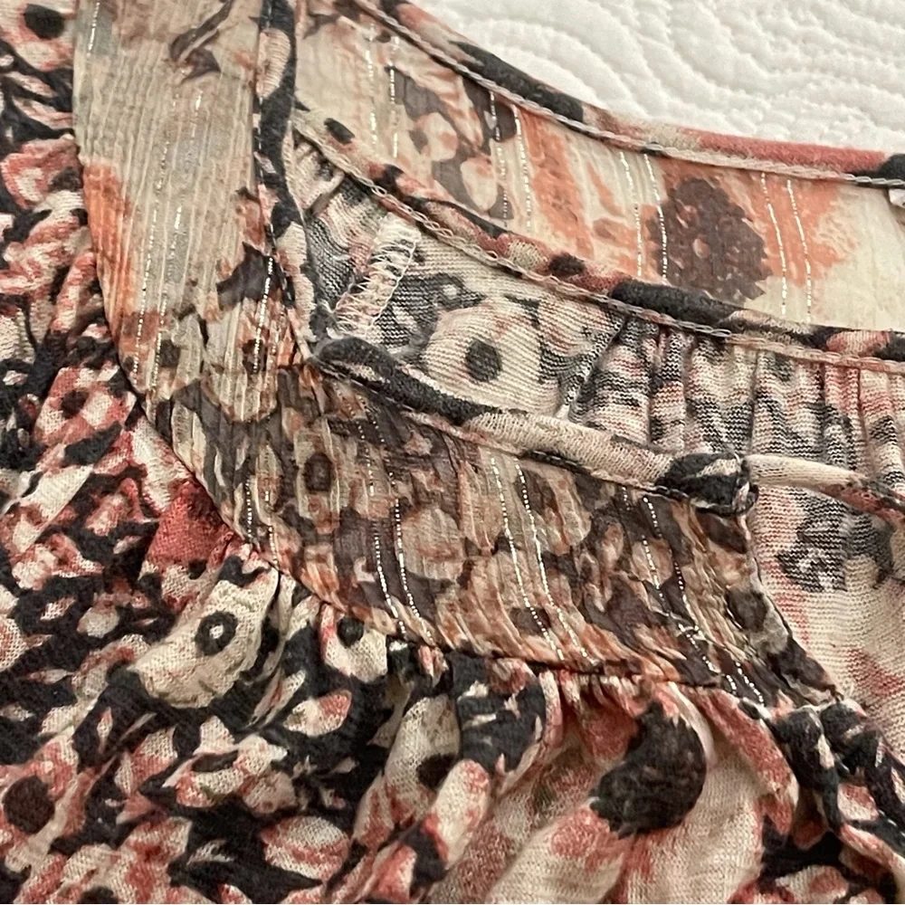 Lucky Brand Womenβs Tie Front Boho Peasant Long Sleeve Blouse Sz L - Picture 5 of 15